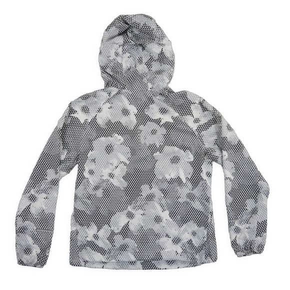 Nike Running Women's Size Large Grey Geometric Floral Hooded Windbreaker Jacket - Picture 3 of 7